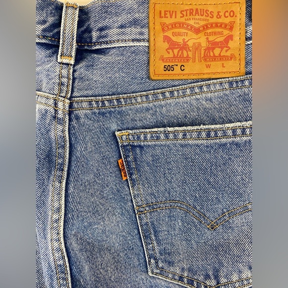 Levi's 505 Women’s Sz 29 Straight Leg Distressed Raw Hem Orange Tab Blue Jeans - Picture 8 of 11